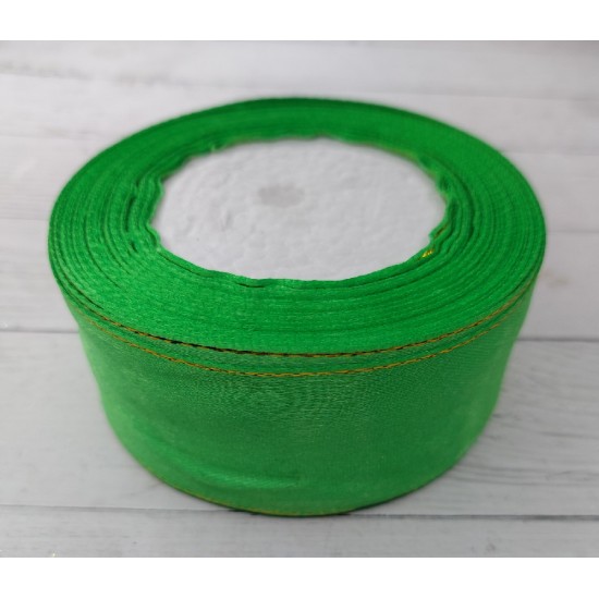 ОПТ Лента атласная с люрексом 4 см*25 ярдов цв. зеленый